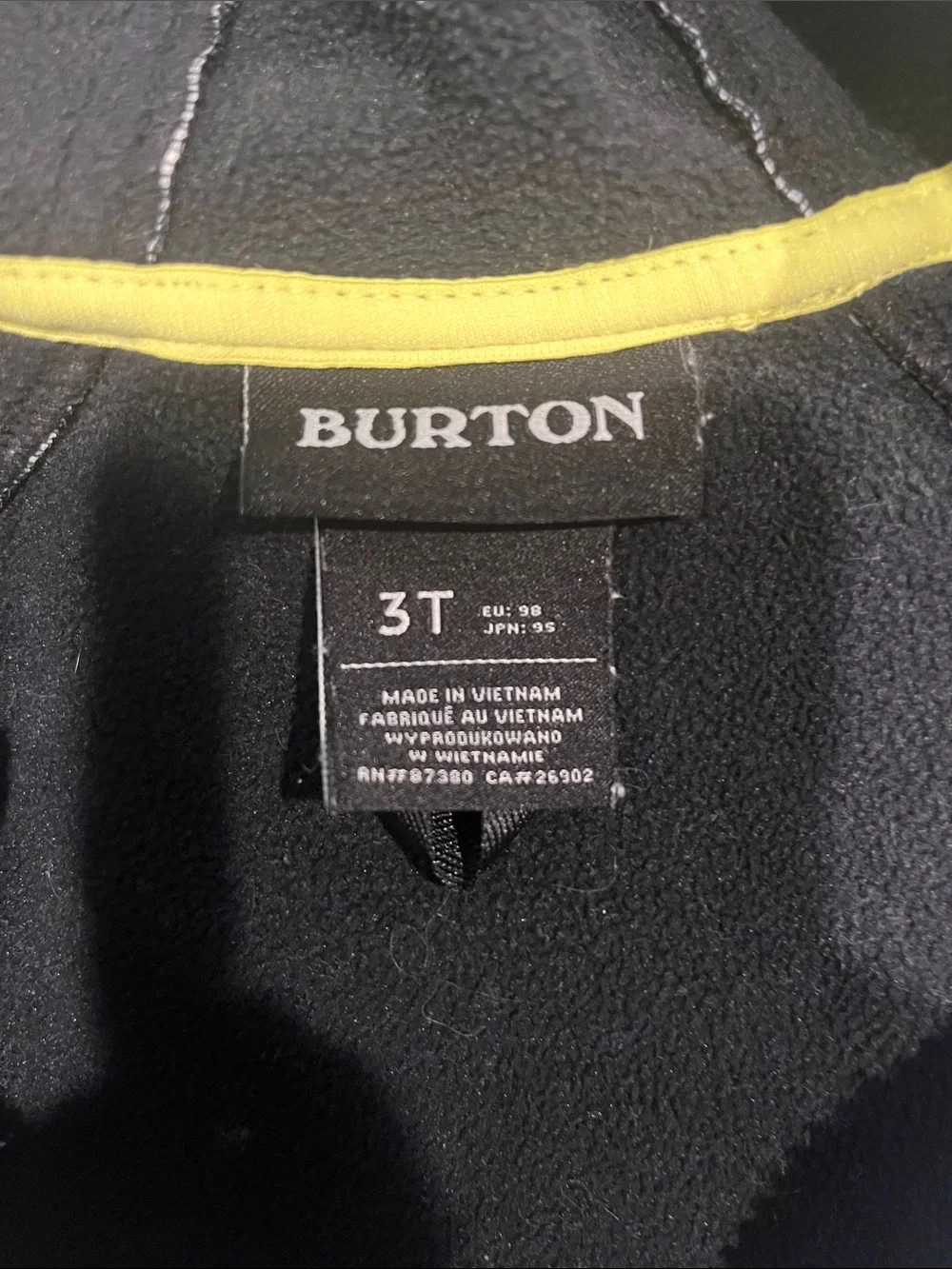 Burton Black Fleece Hoodie with Yellow Trim